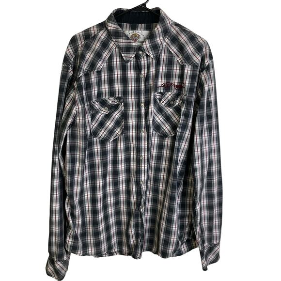 Ed Hardy Mens Shirt 2XL Plaid Multi Long Sleeve Button Up Embroidered Casual Y2K - Picture 1 of 12